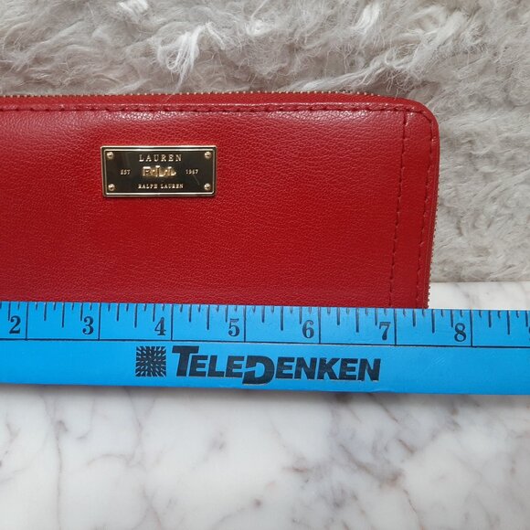 Ralph Lauren Vermillion Red Chiswell Leather Zip Clutch Organizer Wallet - Picture 8 of 9